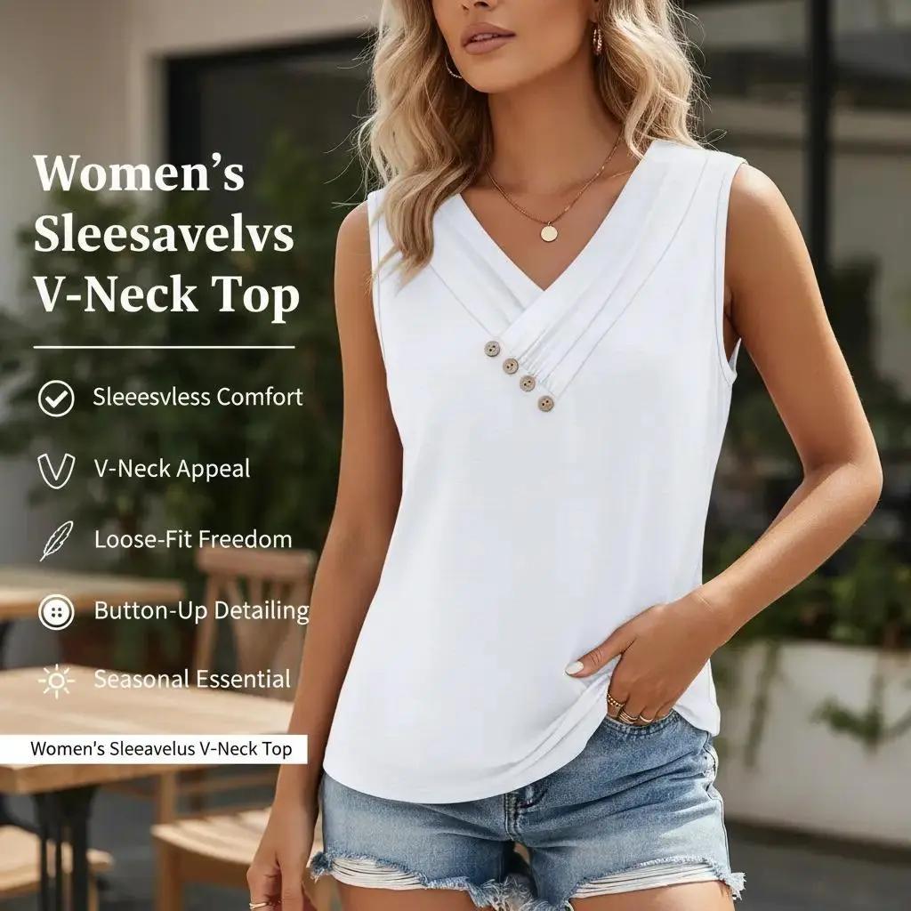 💐Camicia senza maniche da donna, scollo a V, vestibilità ampia, 2026