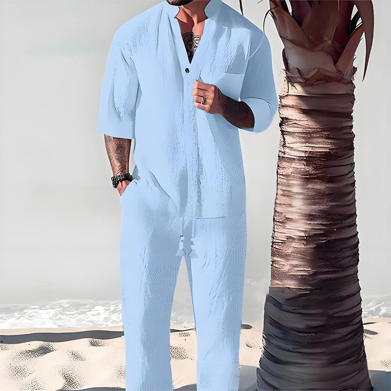 Completo da uomo due pezzi in cotone e lino: top e pantaloni di tendenza🎉GRANDE SCONTO DEL 50%