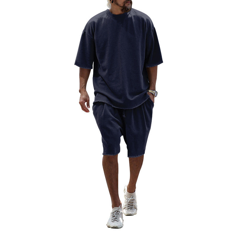 Men's Casual Solid Color Two-Piece Shorts Set