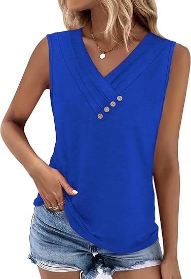 💐Camicia senza maniche da donna, scollo a V, vestibilità ampia, 2026