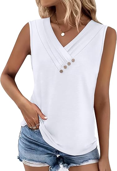 💐Camicia senza maniche da donna, scollo a V, vestibilità ampia, 2026