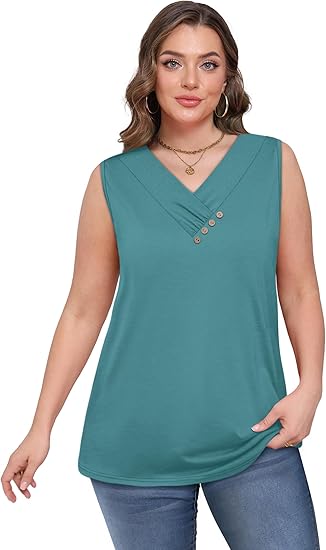 💐Camicia senza maniche da donna, scollo a V, vestibilità ampia, 2026