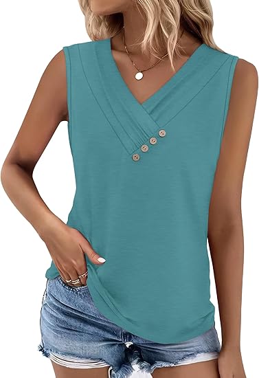 💐Camicia senza maniche da donna, scollo a V, vestibilità ampia, 2026