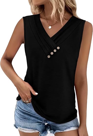 💐Camicia senza maniche da donna, scollo a V, vestibilità ampia, 2026