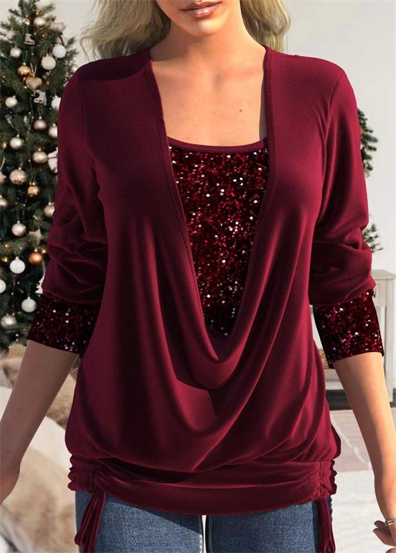 🎄Top finto due pezzi a balze larghe con paillettes