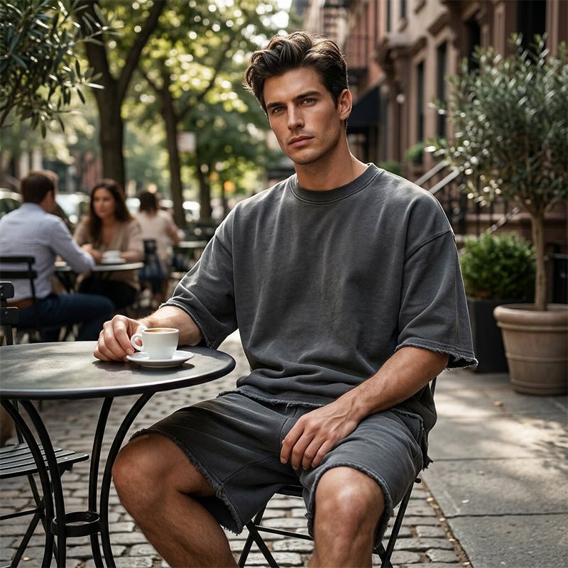 Men's Casual Solid Color Two-Piece Shorts Set