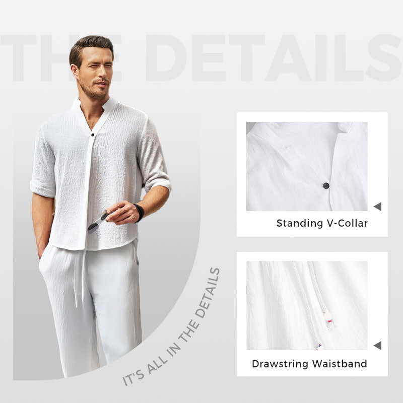 Completo da uomo due pezzi in cotone e lino: top e pantaloni di tendenza🎉GRANDE SCONTO DEL 50%