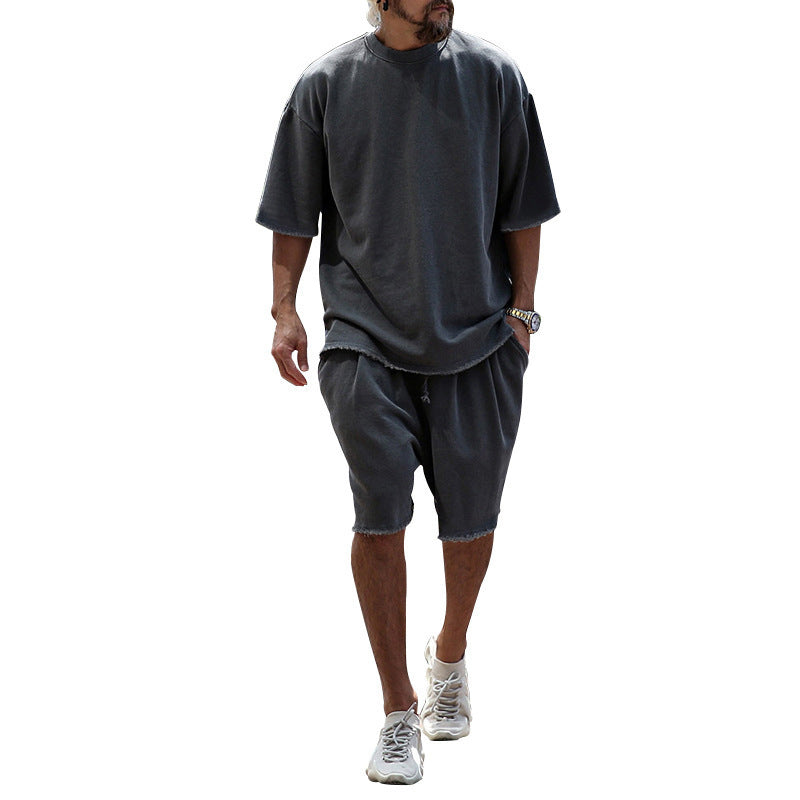 Men's Casual Solid Color Two-Piece Shorts Set