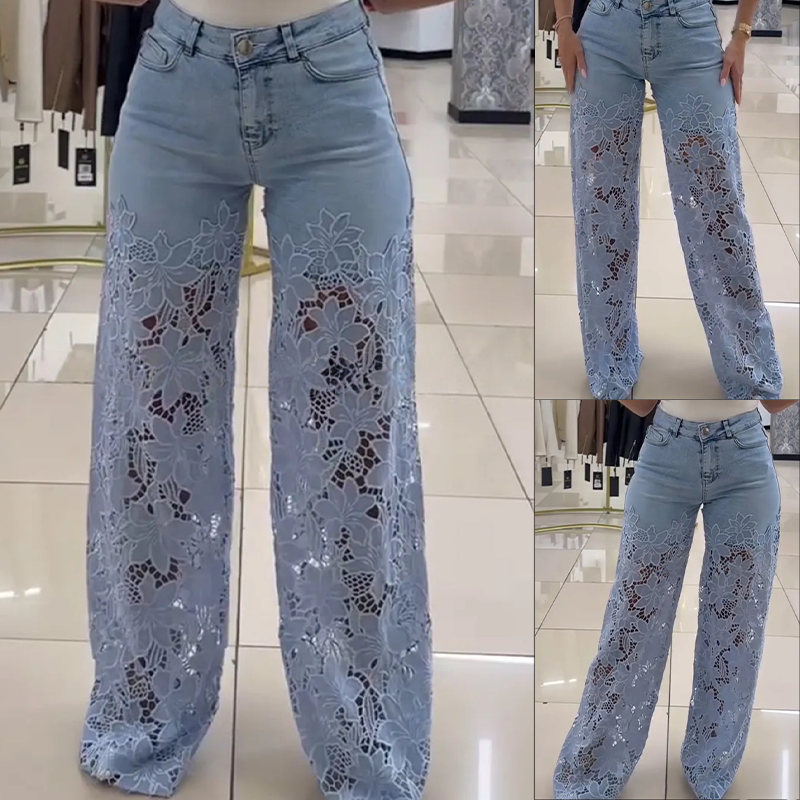 🌸🔥 Jeans con inserti in pizzo