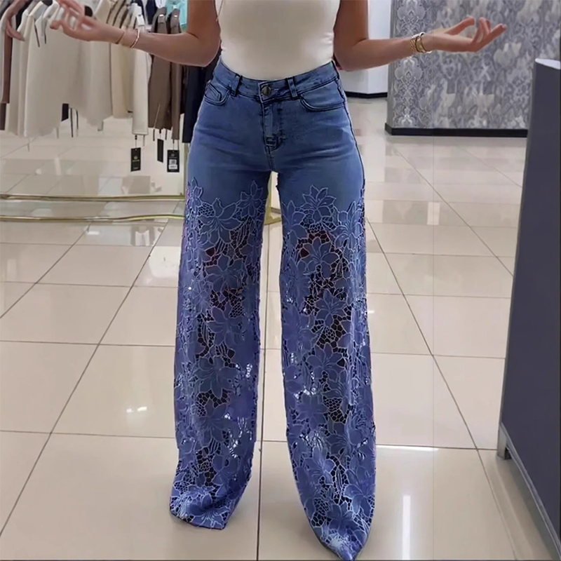 🌸🔥 Jeans con inserti in pizzo