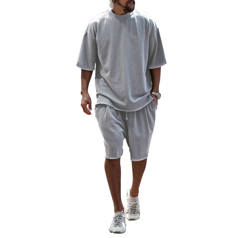 Men's Casual Solid Color Two-Piece Shorts Set