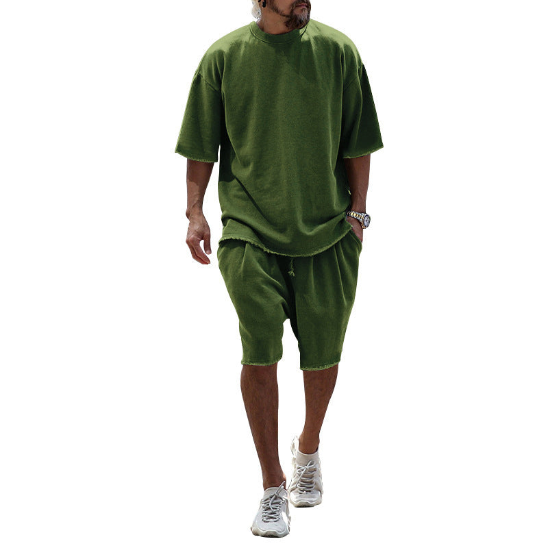 Men's Casual Solid Color Two-Piece Shorts Set