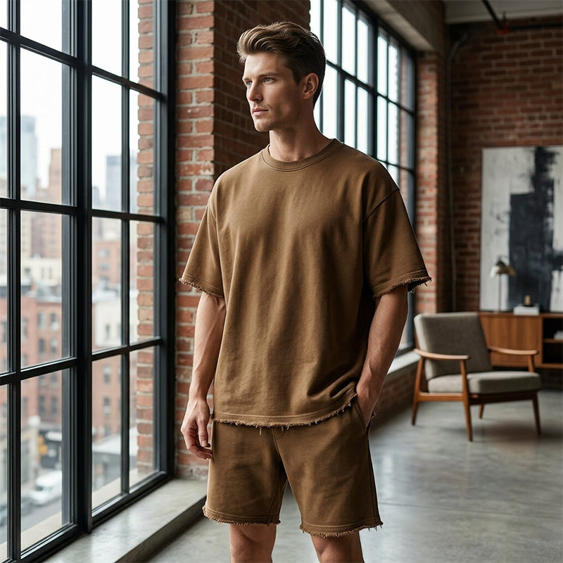 Men's Casual Solid Color Two-Piece Shorts Set