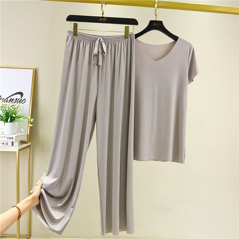 💖Offerta limitata -50%💖Completo due pezzi morbido e confortevole in seta ghiaccio a maniche corte e pantaloni larghi a gamba larga
