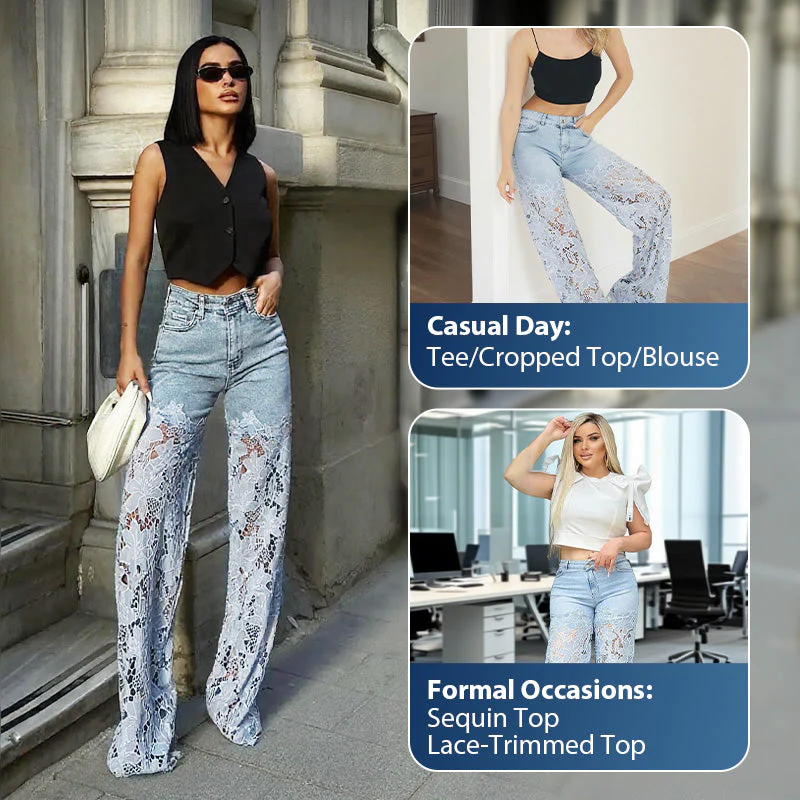 🌸🔥 Jeans con inserti in pizzo