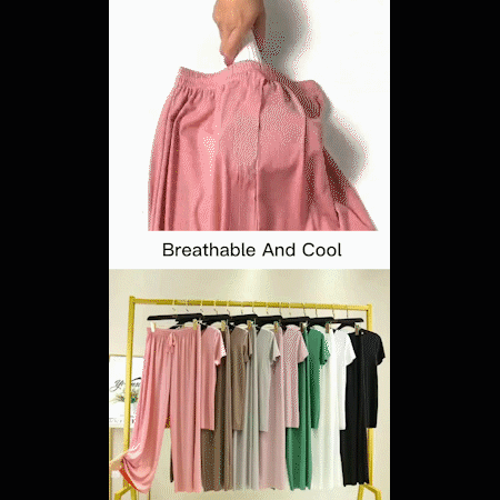 💖Offerta limitata -50%💖Completo due pezzi morbido e confortevole in seta ghiaccio a maniche corte e pantaloni larghi a gamba larga