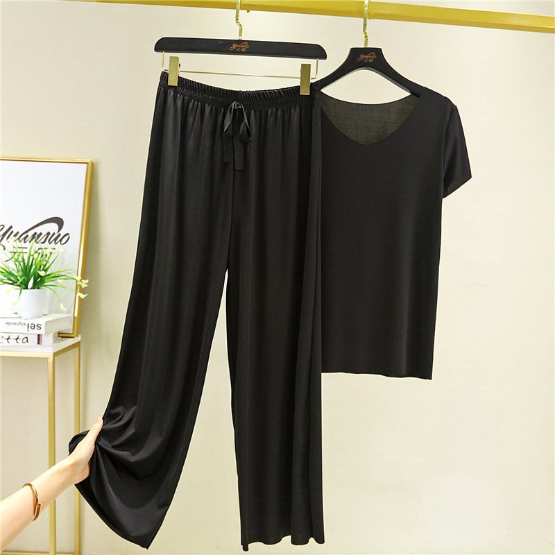 💖Offerta limitata -50%💖Completo due pezzi morbido e confortevole in seta ghiaccio a maniche corte e pantaloni larghi a gamba larga