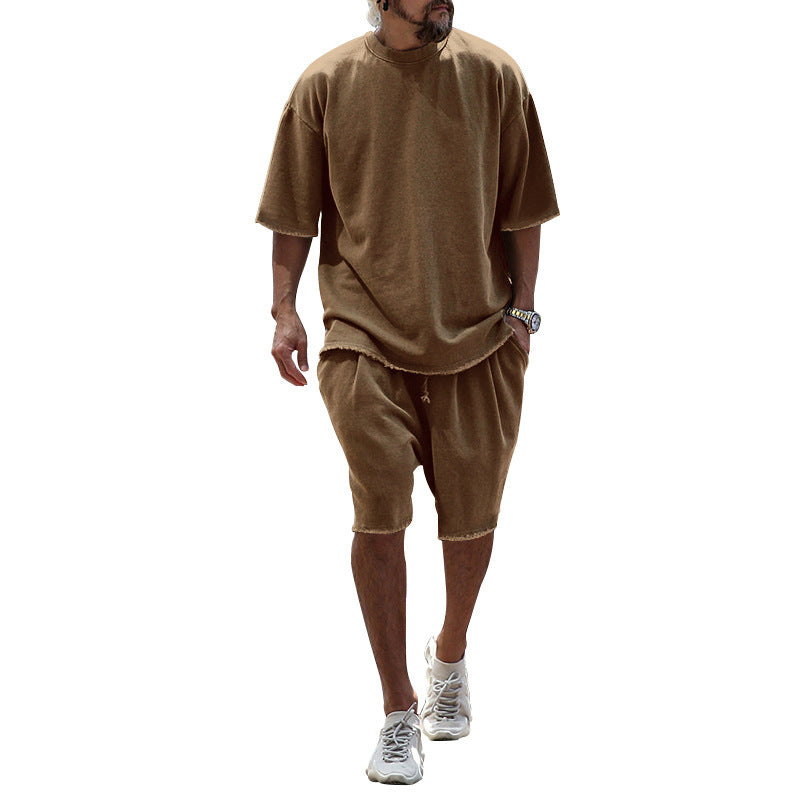 Men's Casual Solid Color Two-Piece Shorts Set