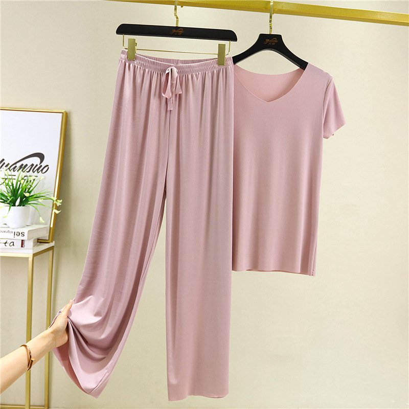💖Offerta limitata -50%💖Completo due pezzi morbido e confortevole in seta ghiaccio a maniche corte e pantaloni larghi a gamba larga
