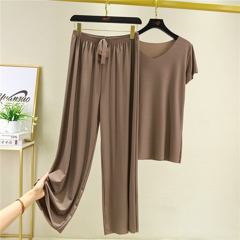 💖Offerta limitata -50%💖Completo due pezzi morbido e confortevole in seta ghiaccio a maniche corte e pantaloni larghi a gamba larga