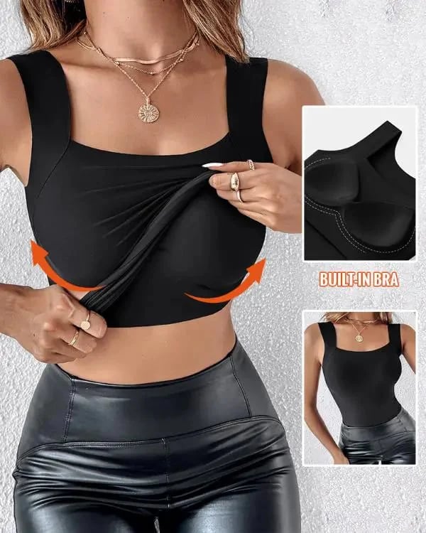 🔥Ultimo Giorno Promozione Sconto del 60%⏰👙Canotte Termiche da Donna con Scollo a U e Reggiseno Integrato👍