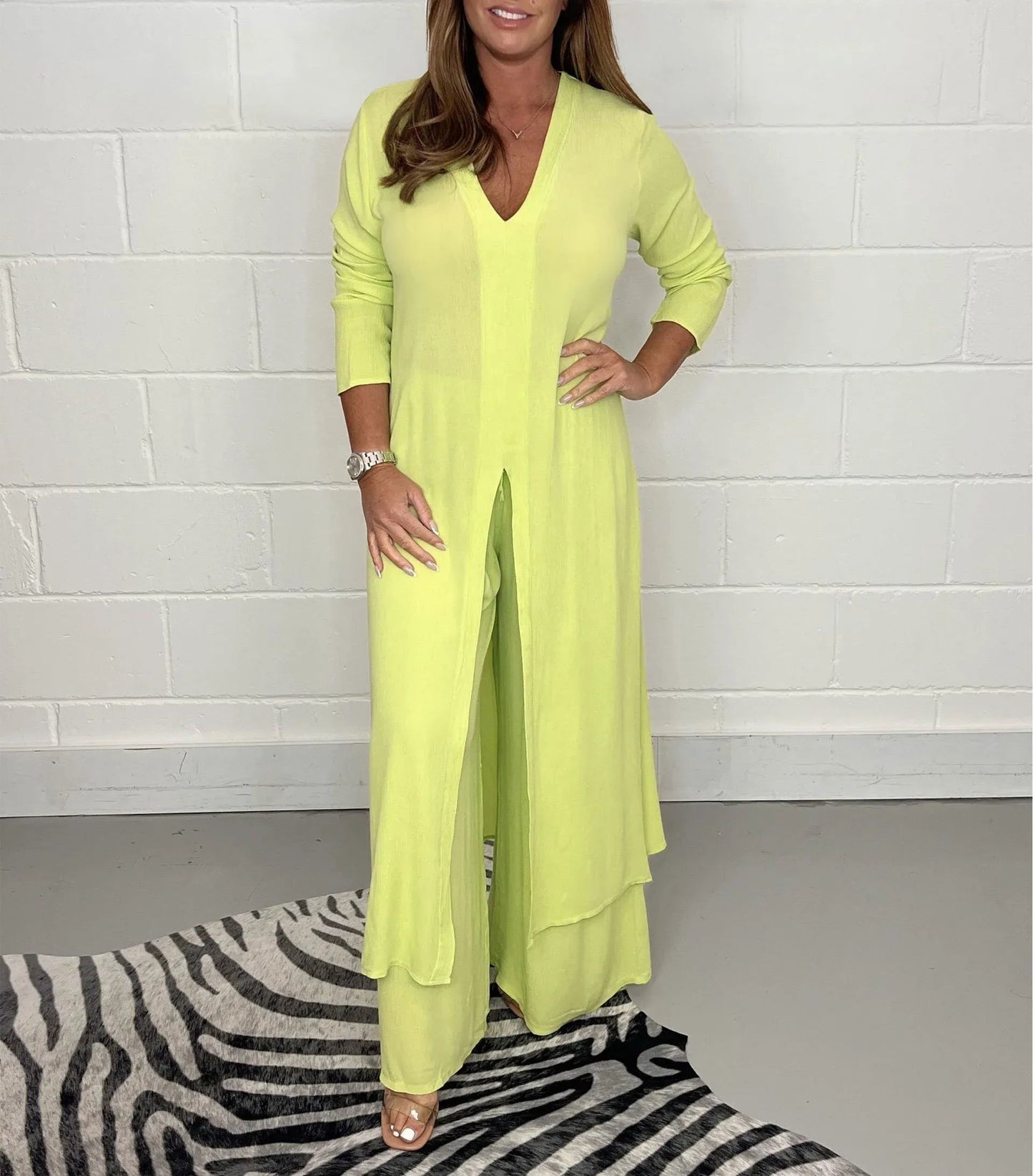 💃Saldi di Primavera ⏳Completo Due Pezzi Top Lungo Casual e Pantaloni Casual😍