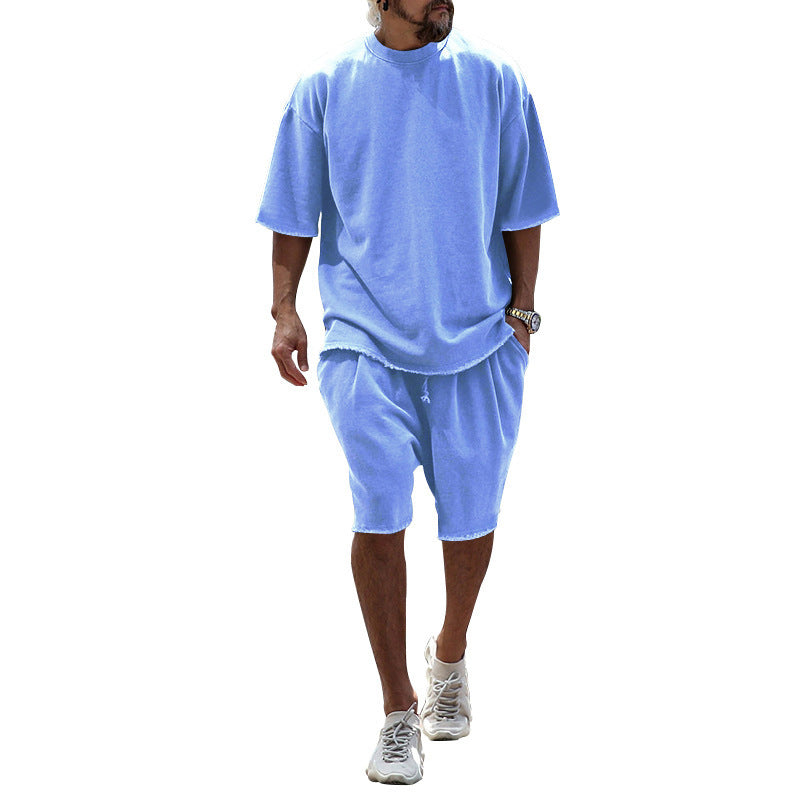 Men's Casual Solid Color Two-Piece Shorts Set