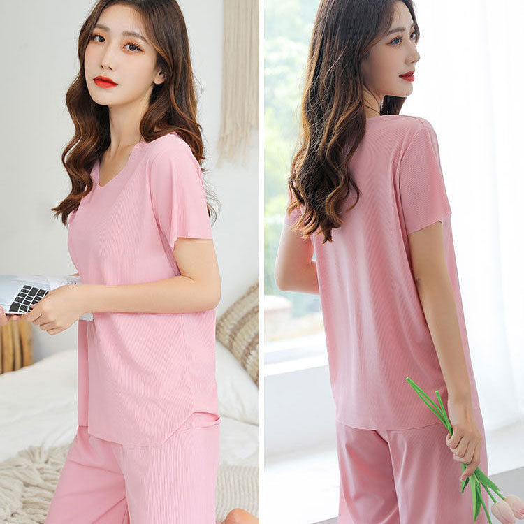 💖Offerta limitata -50%💖Completo due pezzi morbido e confortevole in seta ghiaccio a maniche corte e pantaloni larghi a gamba larga