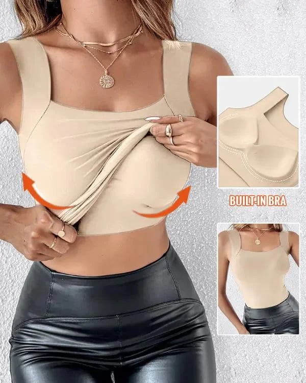 🔥Ultimo Giorno Promozione Sconto del 60%⏰👙Canotte Termiche da Donna con Scollo a U e Reggiseno Integrato👍