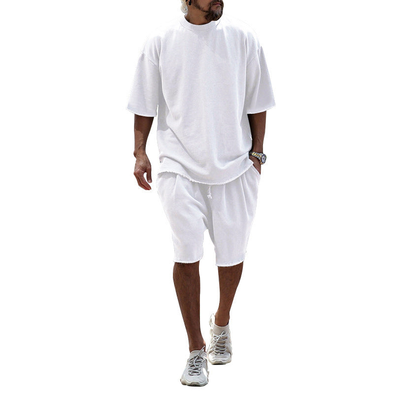 Men's Casual Solid Color Two-Piece Shorts Set