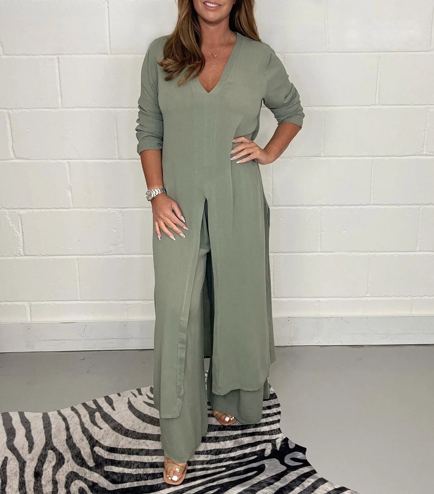 💃Saldi di Primavera ⏳Completo Due Pezzi Top Lungo Casual e Pantaloni Casual😍