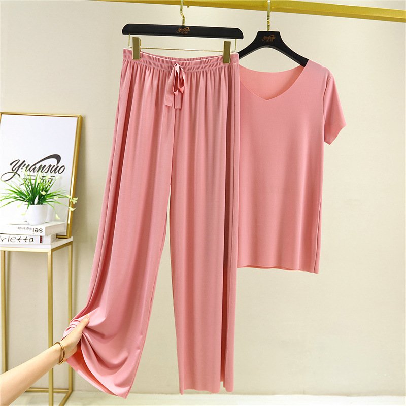 💖Offerta limitata -50%💖Completo due pezzi morbido e confortevole in seta ghiaccio a maniche corte e pantaloni larghi a gamba larga