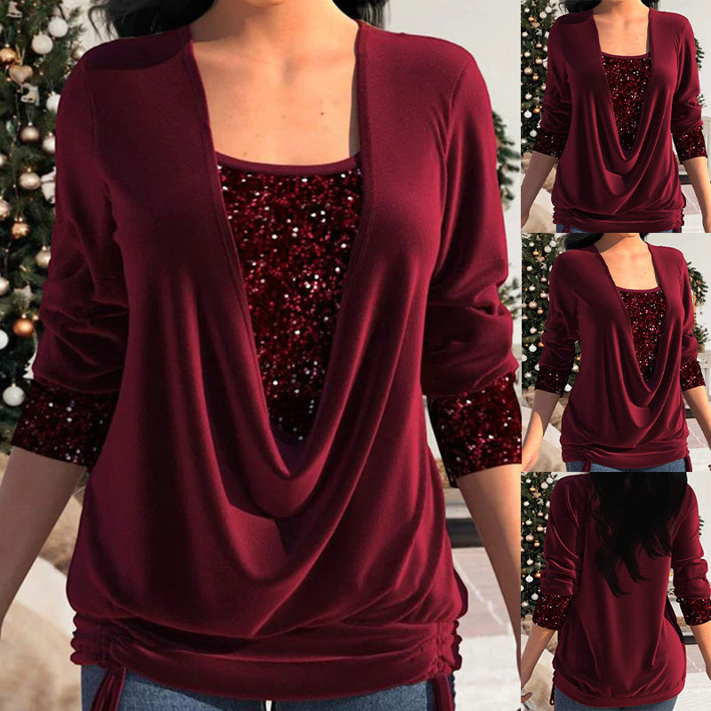 🎄Top finto due pezzi a balze larghe con paillettes