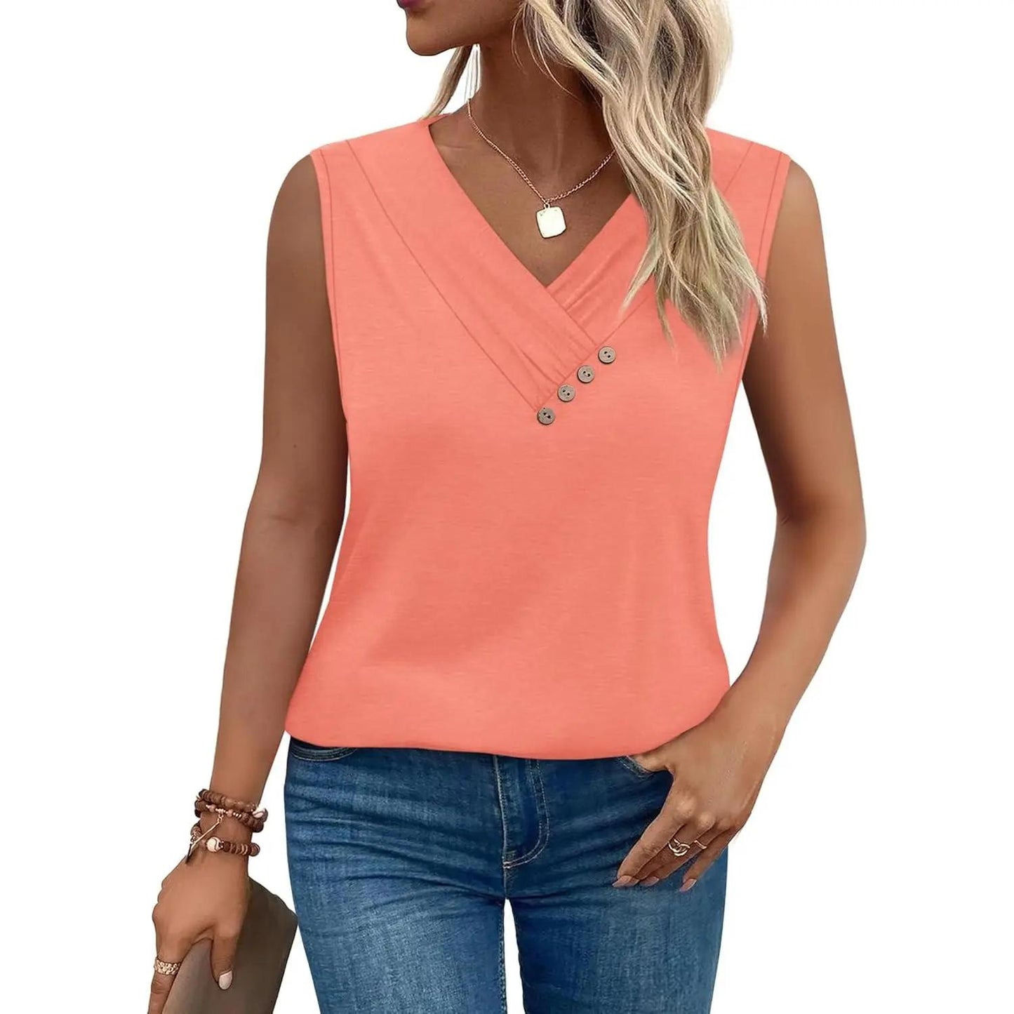 💐Camicia senza maniche da donna, scollo a V, vestibilità ampia, 2026