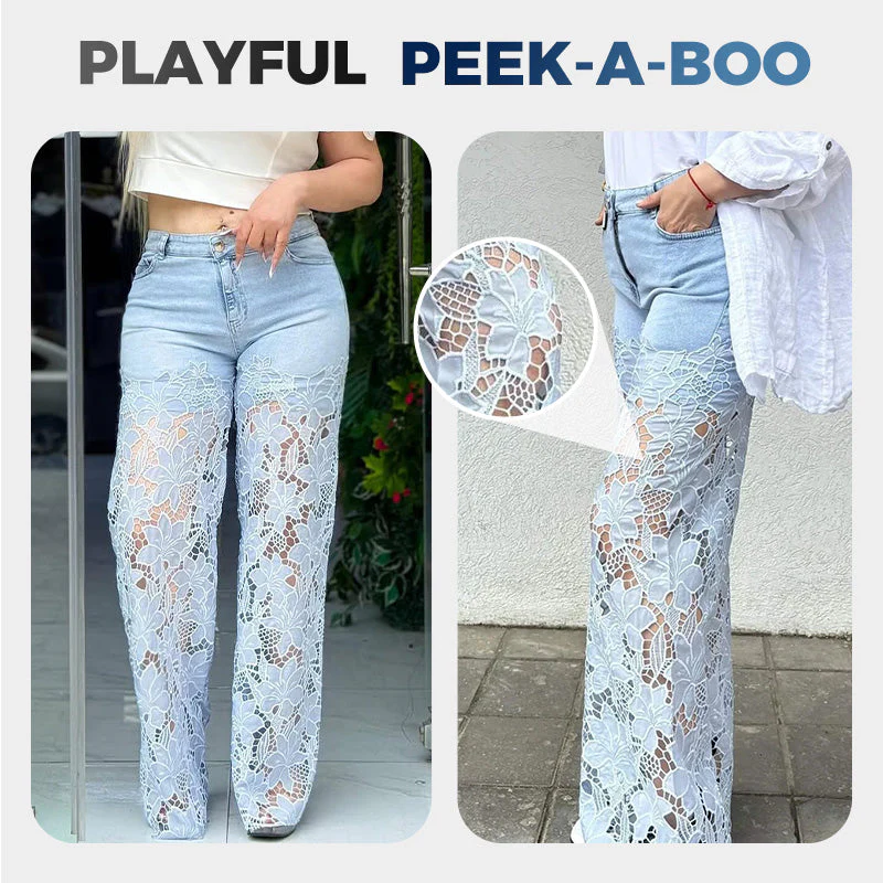 🌸🔥 Jeans con inserti in pizzo