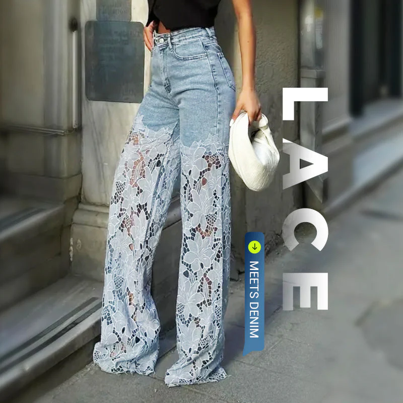 🌸🔥 Jeans con inserti in pizzo