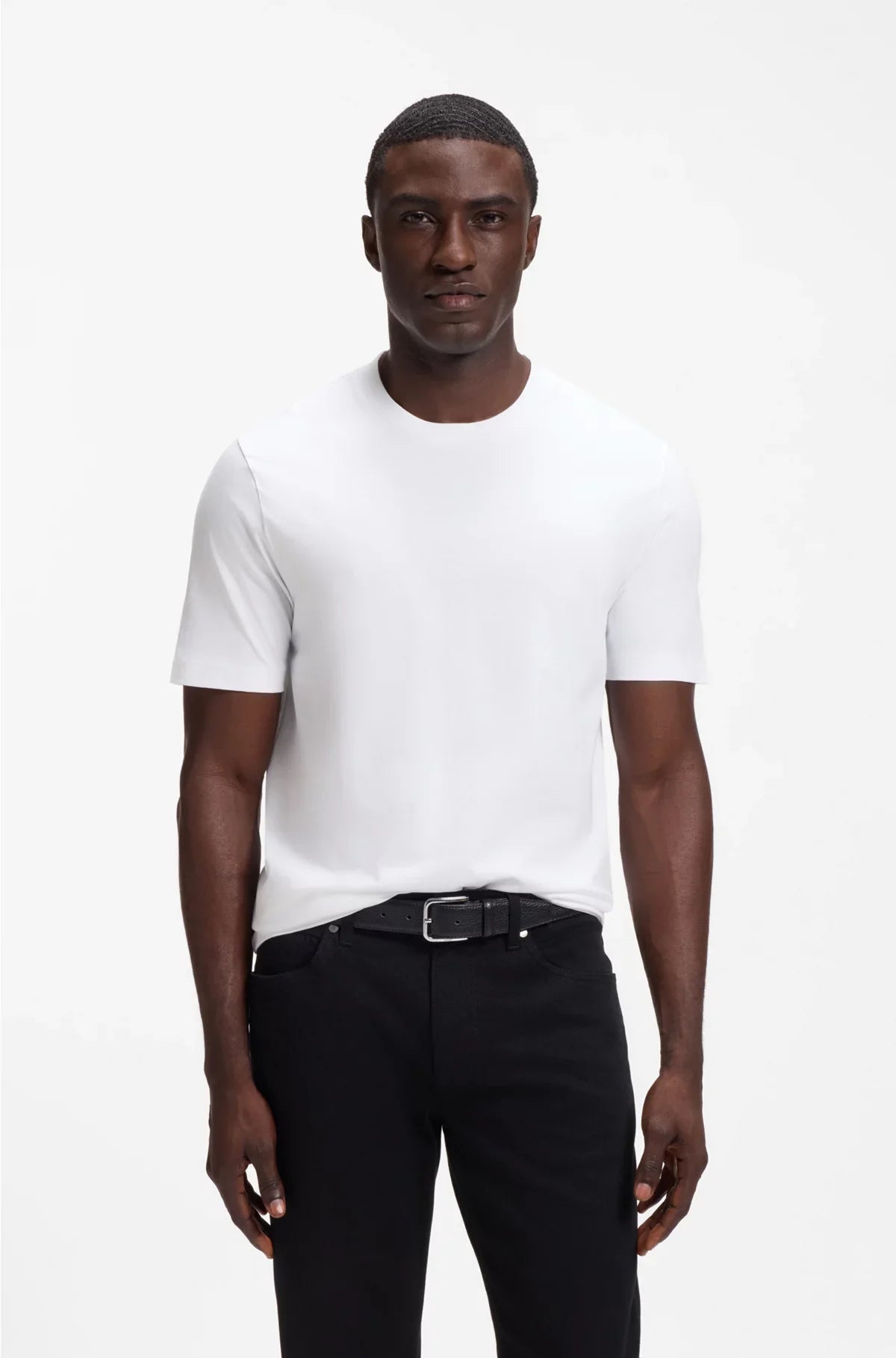 REGULAR-FIT T-SHIRT IN COTTON JERSEY WITH RIBBED COLLAR