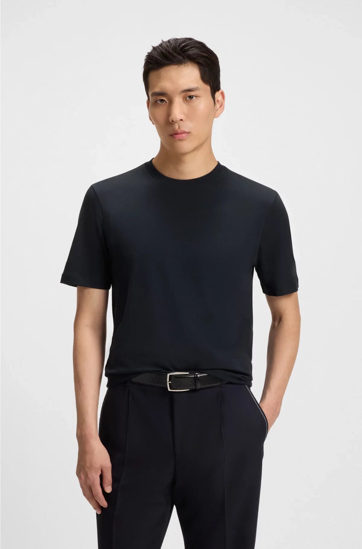 REGULAR-FIT T-SHIRT IN COTTON JERSEY WITH RIBBED COLLAR