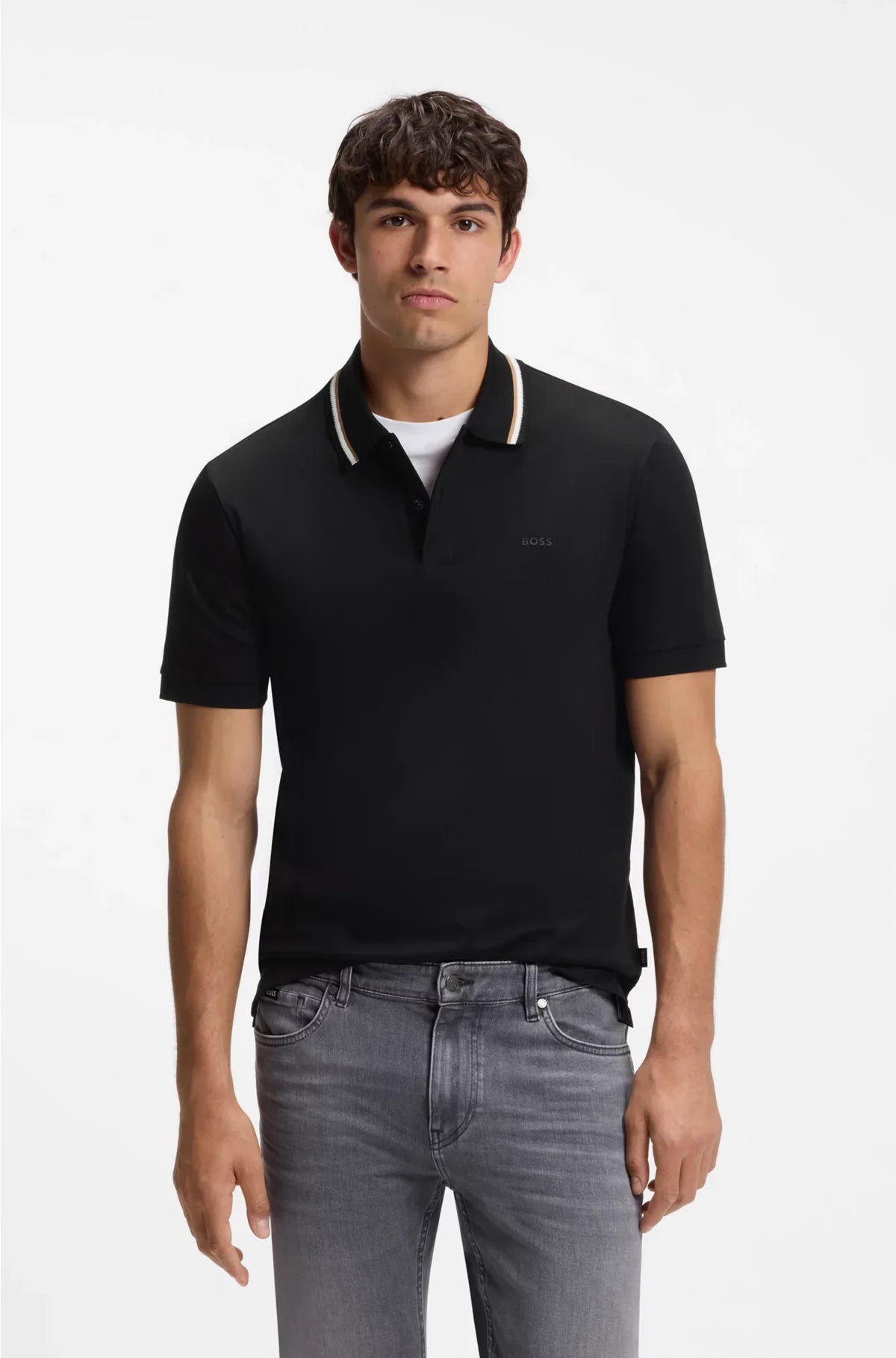 SLIM-FIT POLO SHIRT IN COTTON WITH STRIPED COLLAR