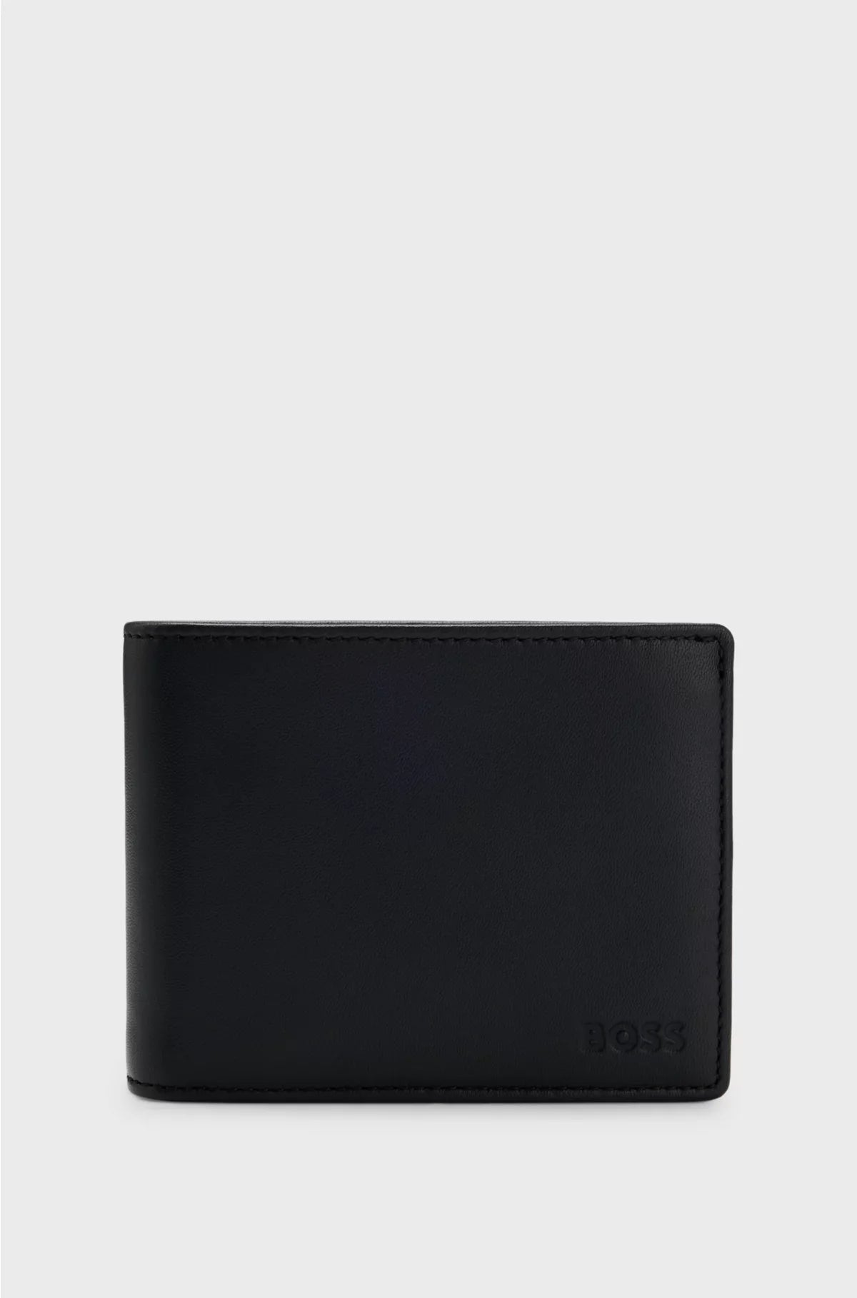 LEATHER BILLFOLD WALLET WITH EMBOSSED LOGO AND COIN POCKET