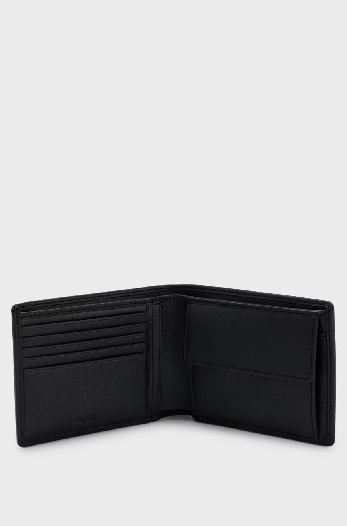 LEATHER BILLFOLD WALLET WITH EMBOSSED LOGO AND COIN POCKET