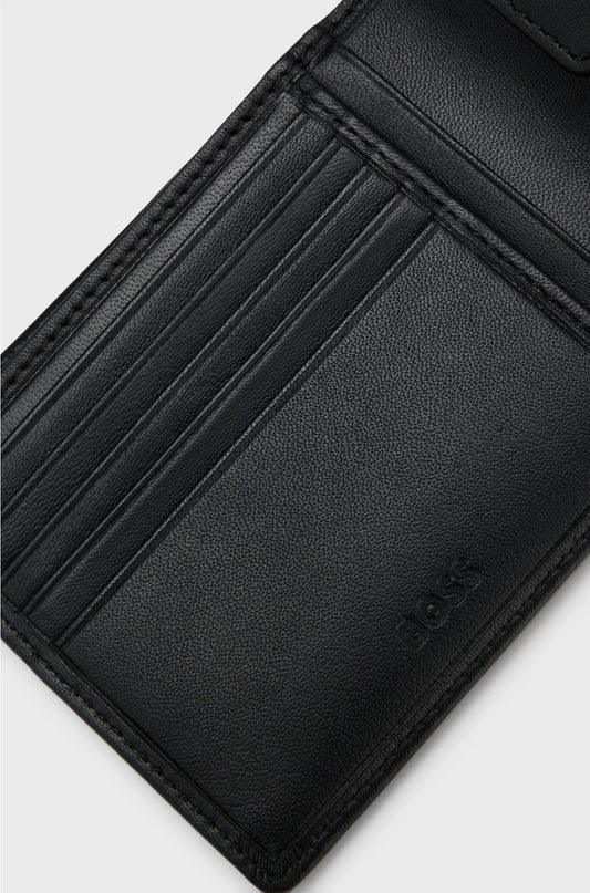 LEATHER BILLFOLD WALLET WITH EMBOSSED LOGO AND COIN POCKET