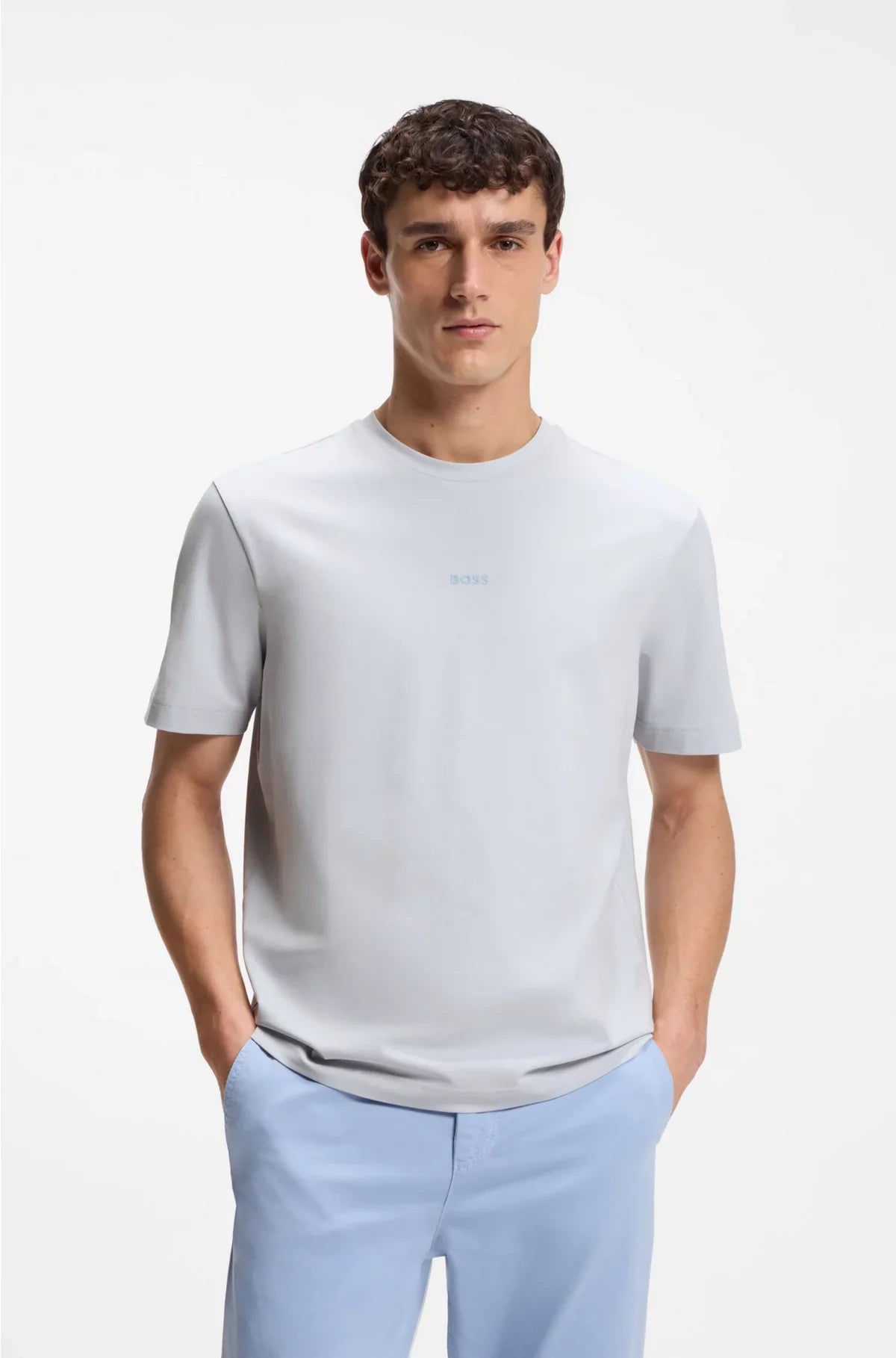 STRETCH-COTTON T-SHIRT WITH LOGO PRINT