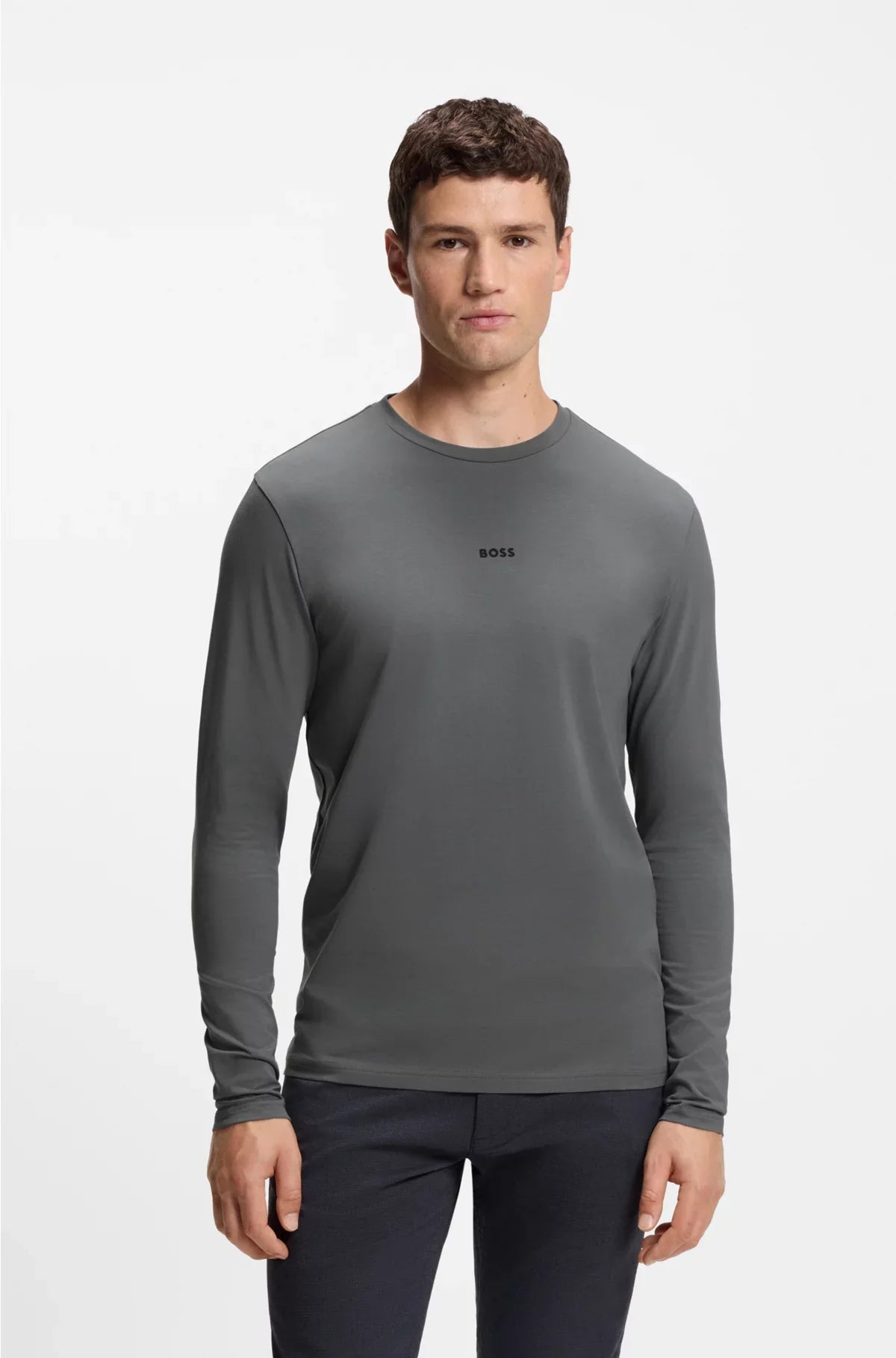 LONG-SLEEVED T-SHIRT IN STRETCH COTTON WITH LOGO PRINT