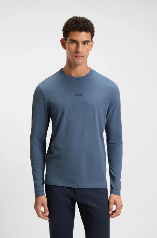 T-SHIRT A MANICHE LUNGHE IN COTONE ELASTICIZZATO CON STAMPA LOGO