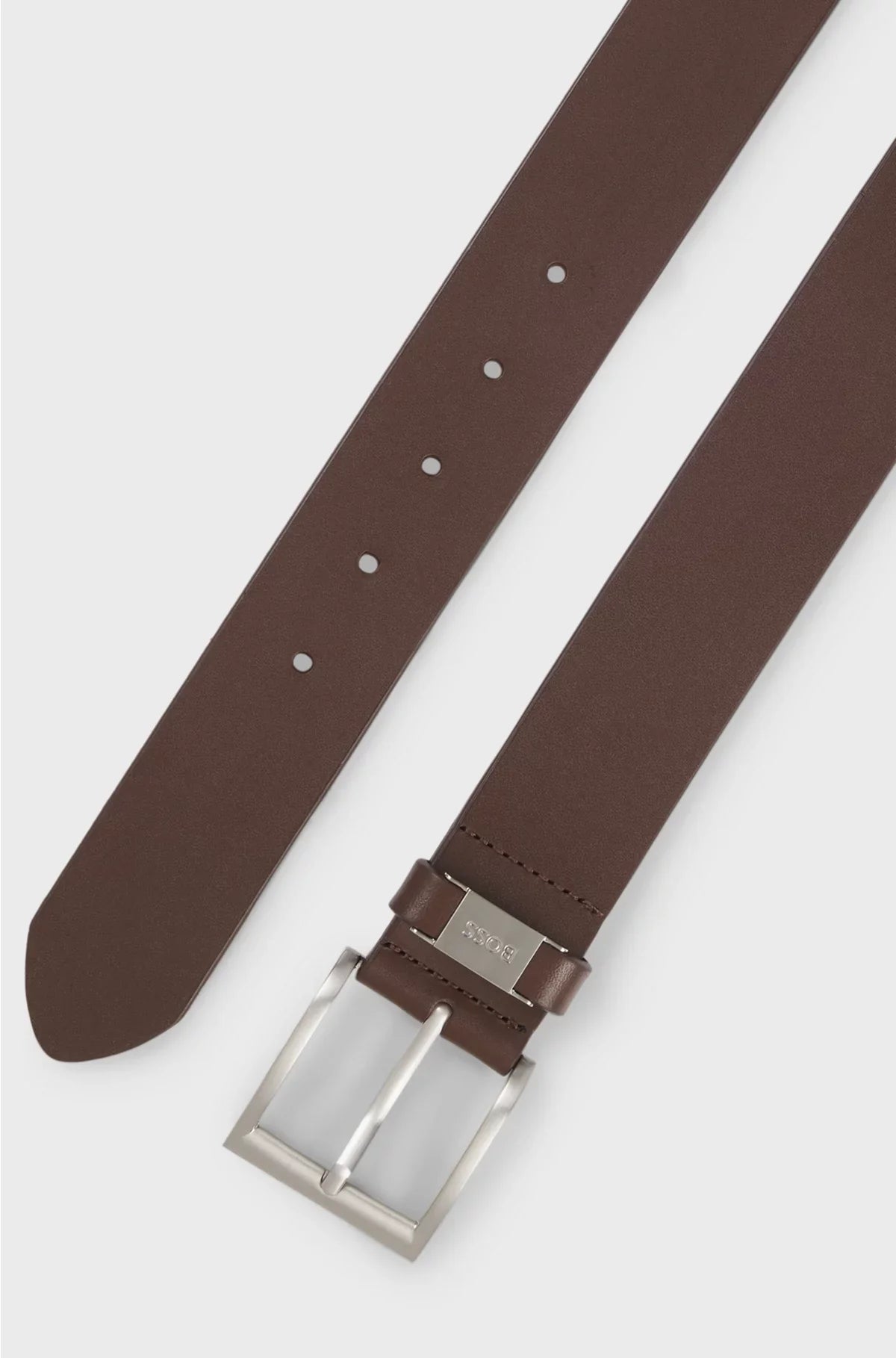 ITALIAN-LEATHER BELT WITH LOGO KEEPER AND BRUSHED HARDWARE