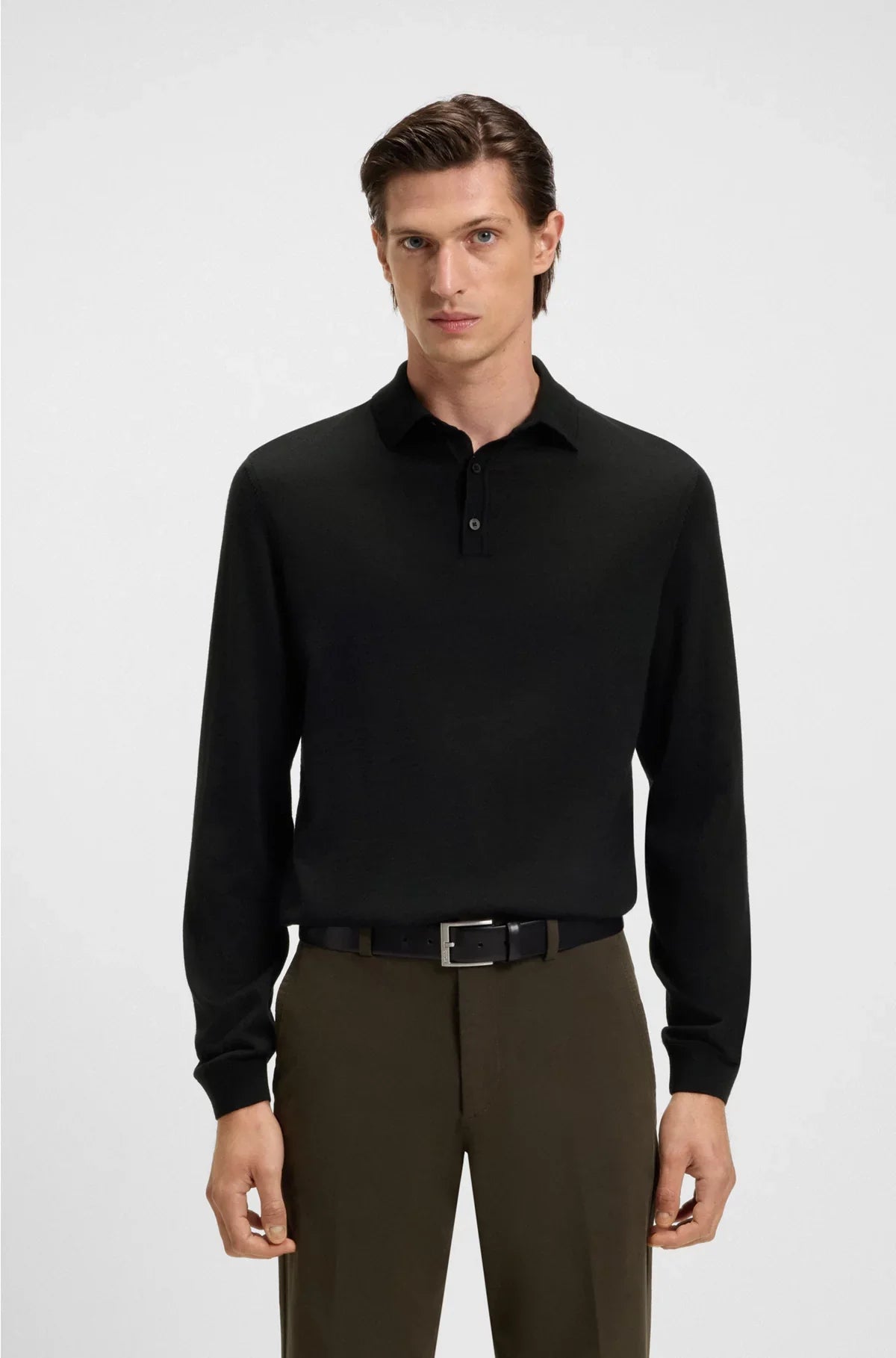 LONG-SLEEVED KNIT POLO SWEATER IN ITALIAN VIRGIN WOOL