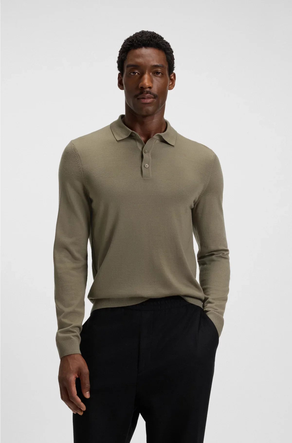 LONG-SLEEVED KNIT POLO SWEATER IN ITALIAN VIRGIN WOOL