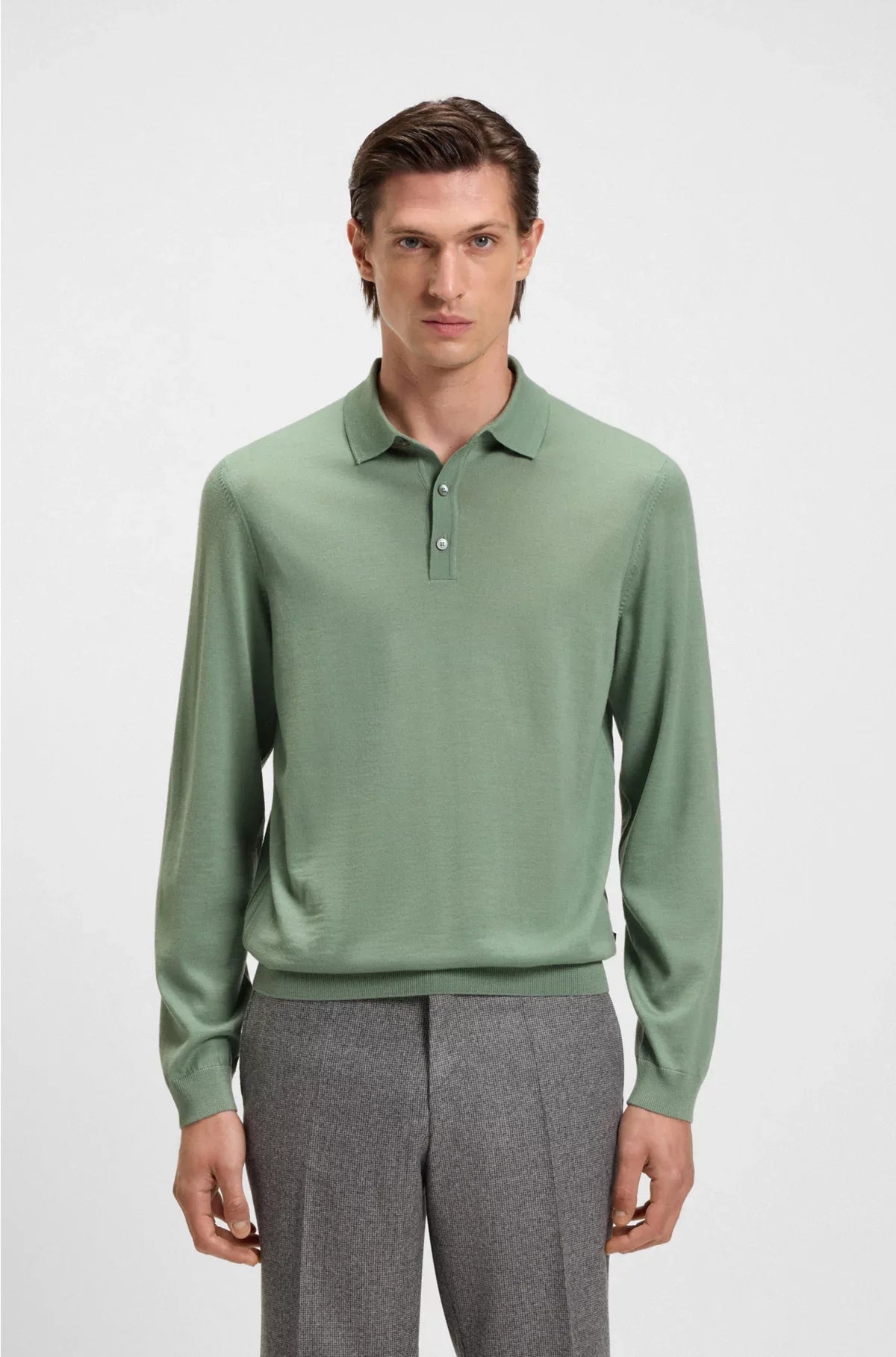LONG-SLEEVED KNIT POLO SWEATER IN ITALIAN VIRGIN WOOL