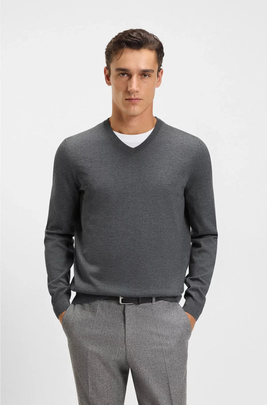 V-NECK SWEATER IN VIRGIN WOOL WITH EMBROIDERED LOGO